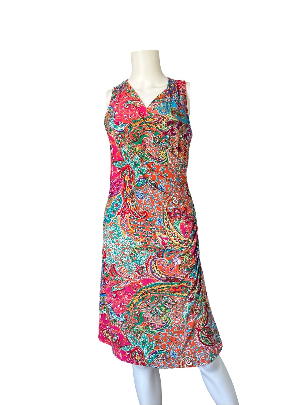 Lauren Ralph Lauren Faux Wrap Dress Pink Paisley Stretch Womens Size Medium